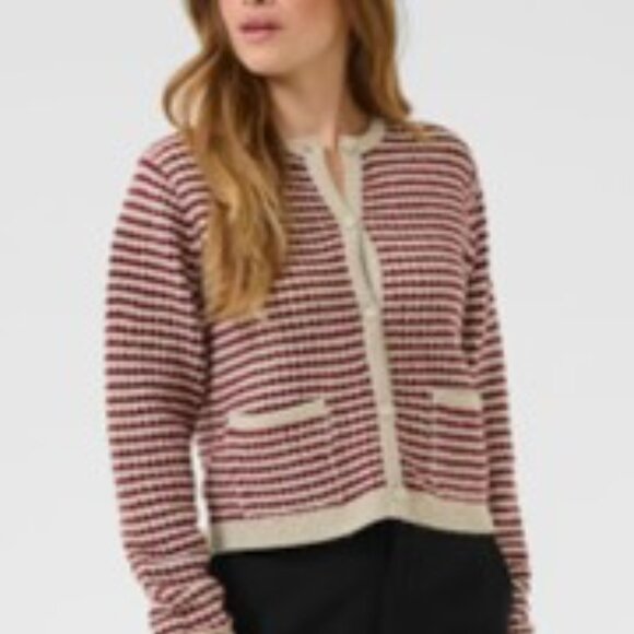 NWT Kaffe Women's Striped Cardigan Sweater - Red and Cream size medium - Picture 4 of 11